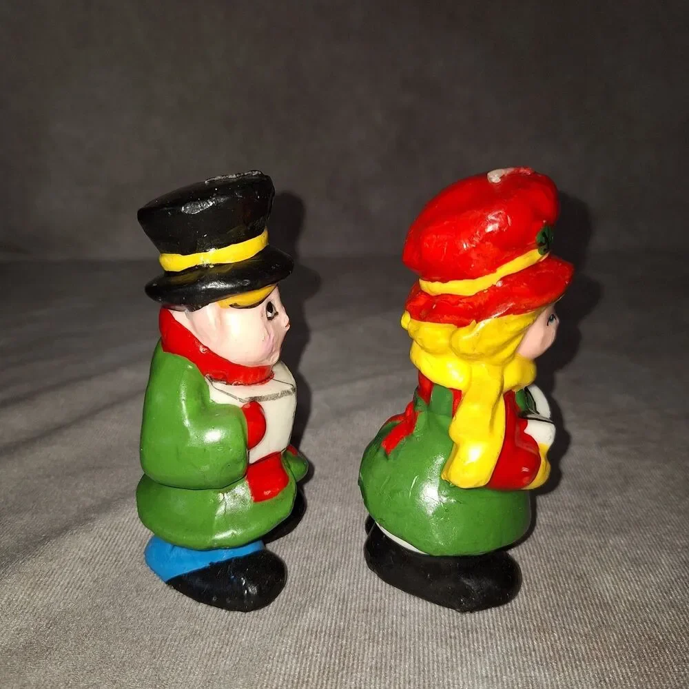 1981 Vtg Christmas Candles - Carolers Novelty Figural Candles Lot of 2